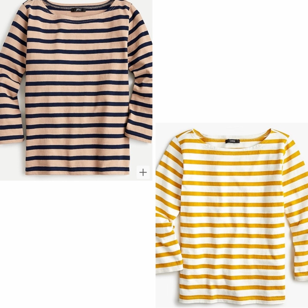 J CREW Long Sleeve Striped Tee - Tan and Yellow - XS
